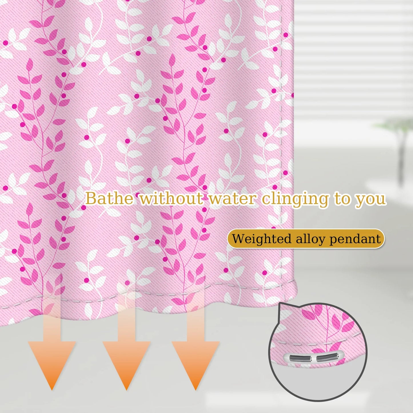 Pastel Pink Foliage Shower Curtain - Feminine Durable Fabric for Fresh Vibes