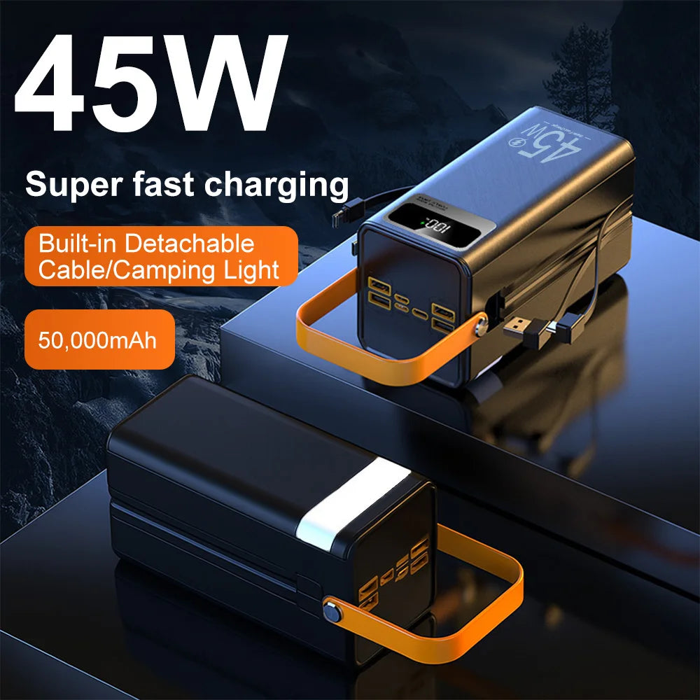 Portable Power Bank 50000mAh Cell Phone Charger 45W Fast Charging Powerbank With LED Flashlight For Huawei Xiaomi iPhone Tablet