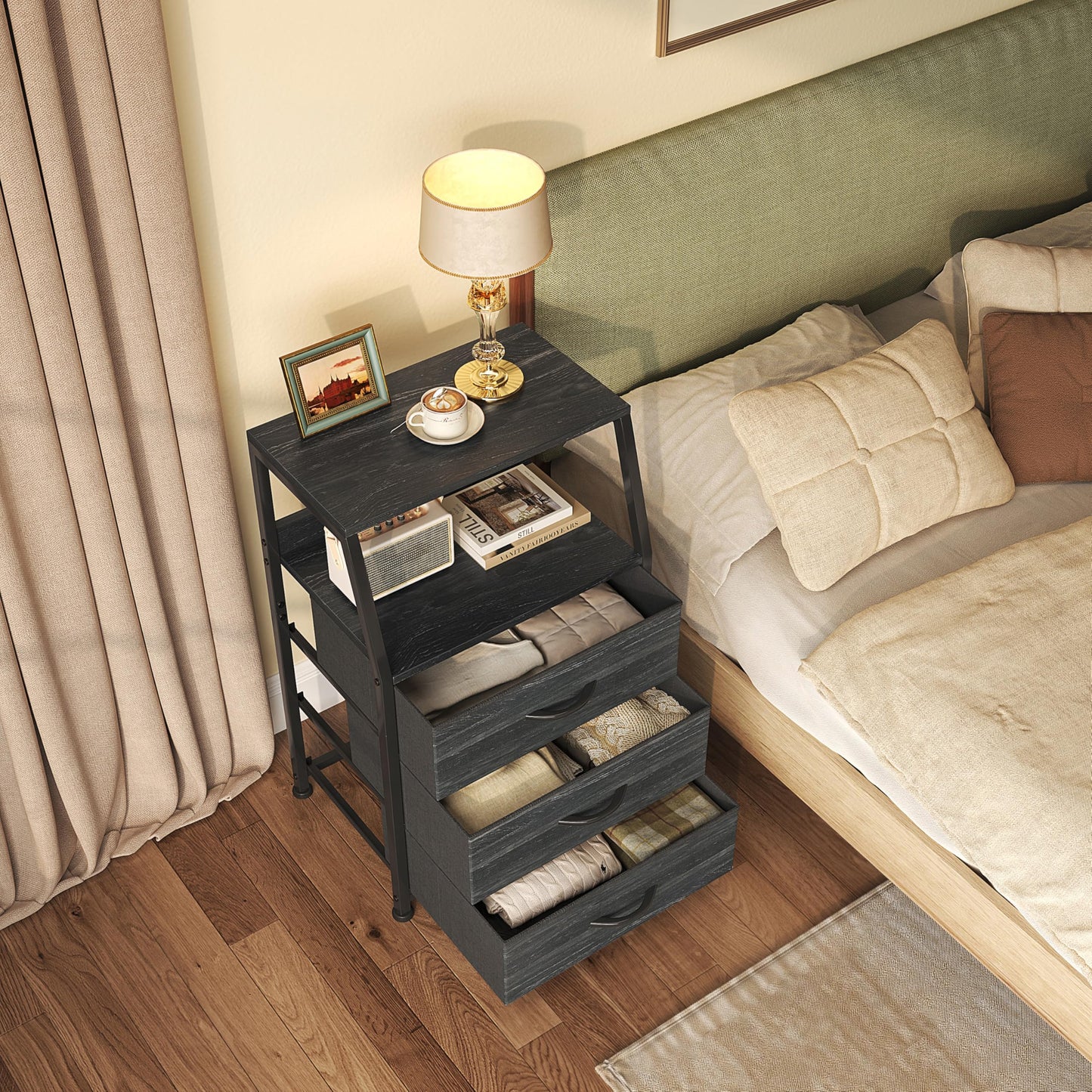 CAIYUN Chest of Drawers Bedroom with 3 Drawers, Tall Fabric Dresser with Shelf, Fabric Dresser for Entryway Hallway Living Room