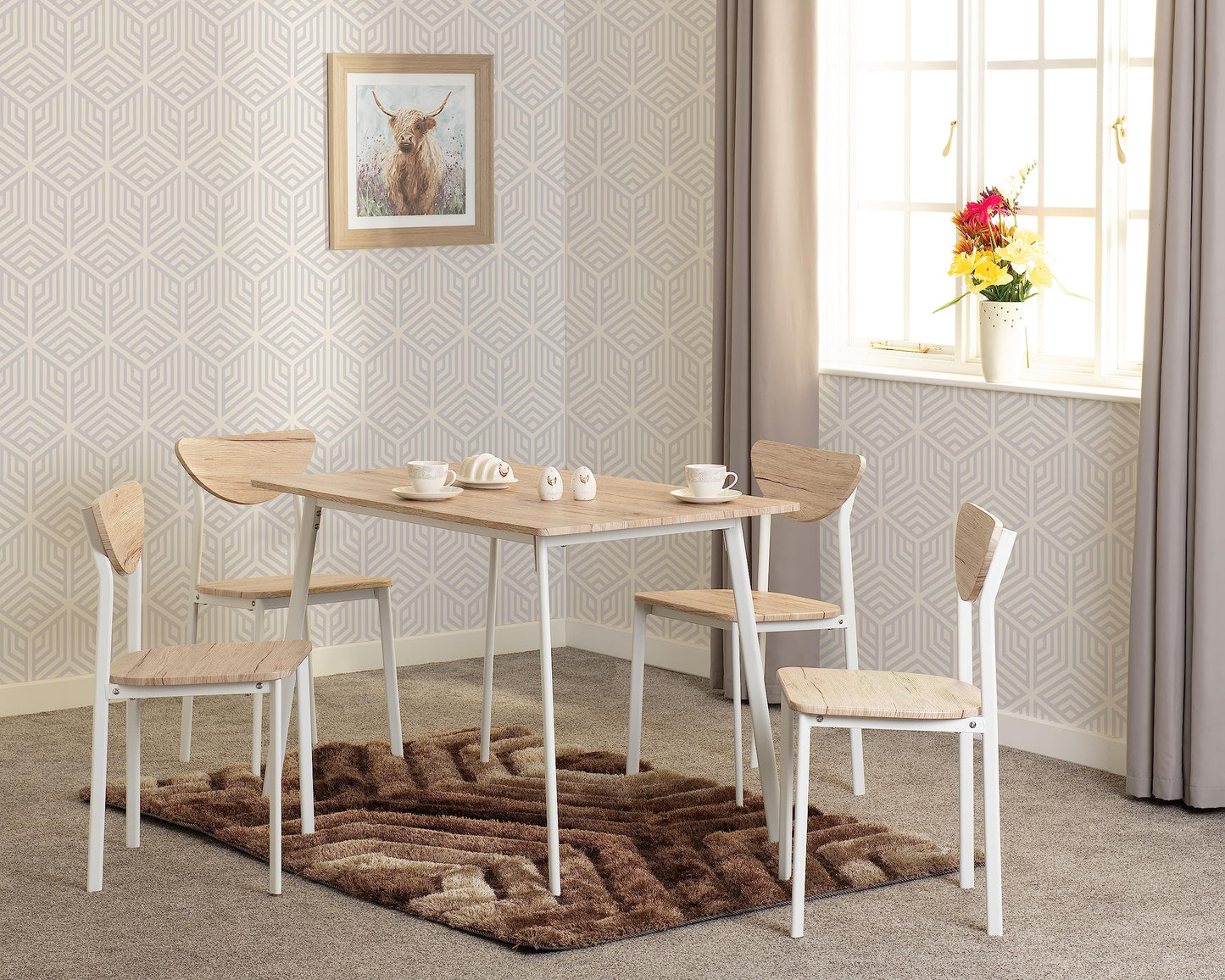 Seconique Riley Large Dining Set with 4 Dining Chairs,White/Light Oak