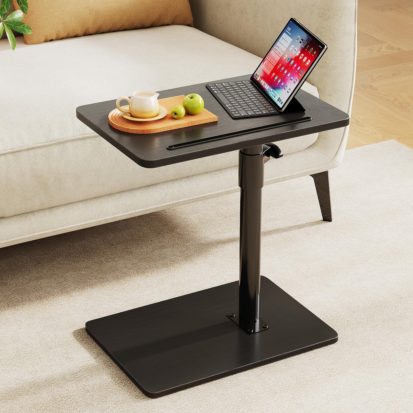 CAIYUN C Shaped Side Table, Height Adjustable Swivel 360° Rotating, Black End Table Set of 2 for Small Spaces