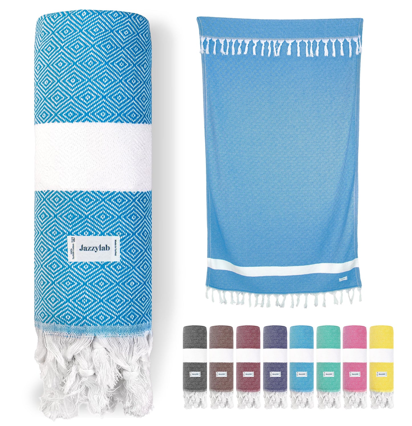 jazzylab ELMAS Peshtemal Hammam Towel | 100% Cotton with Classic Diamond Pattern | Lightweight, Quick-Dry & Compact | Turkish Spa & Travel Towel