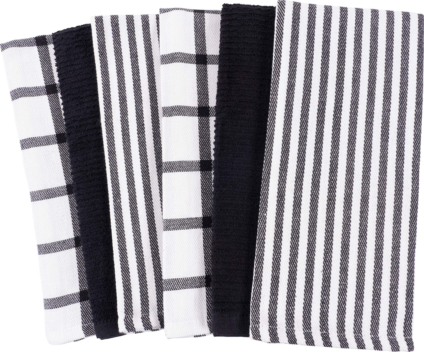 KAF Home Mixed Flat & Terry Kitchen Towels | Two Sets of 3 18 x 28 Inches | 4 Flat Weave Towels for Cooking and Drying Dishes
