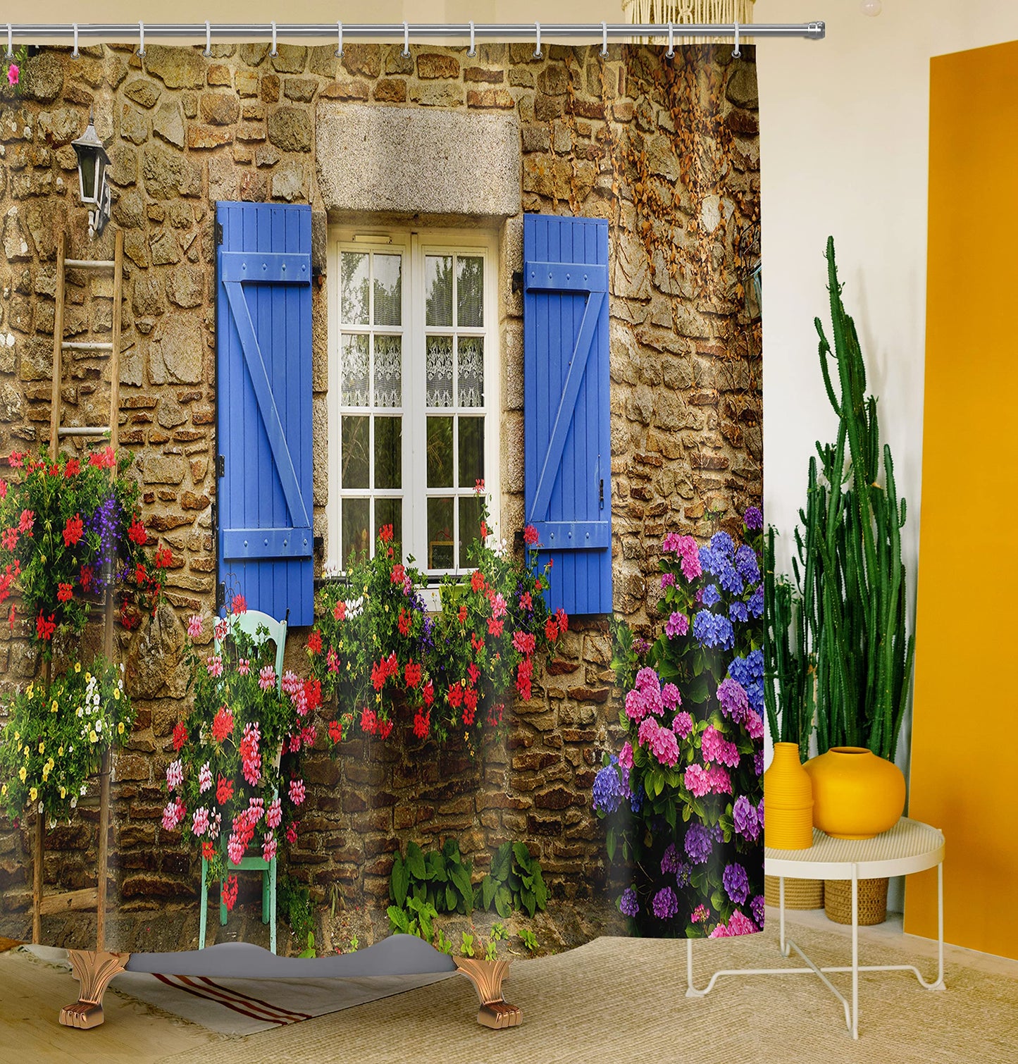 Nyngei garden shower curtain outdoor，Waterproof Design and Polyester, Quick-Drying，3d shower curtain bathroom 180×180CM，Durable and Washable with 12