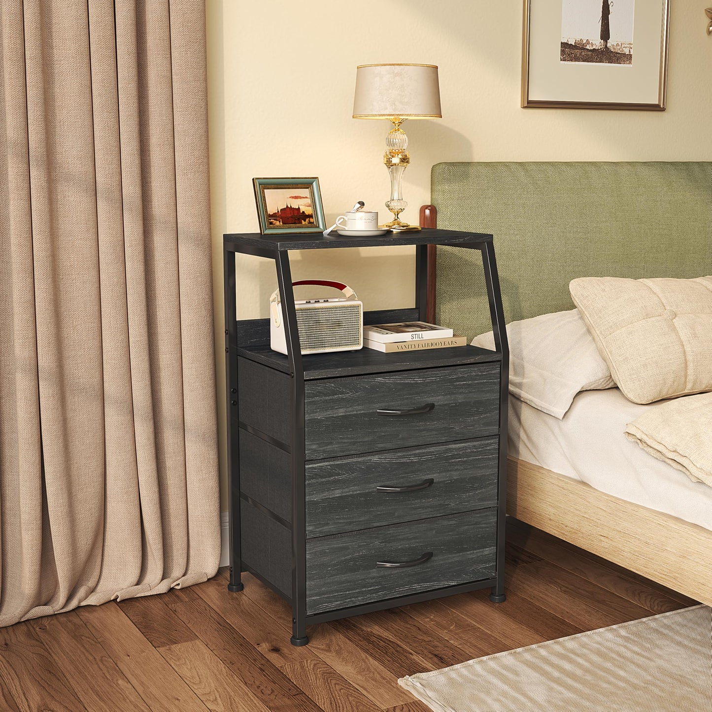 CAIYUN Chest of Drawers Bedroom with 3 Drawers, Tall Fabric Dresser with Shelf, Fabric Dresser for Entryway Hallway Living Room