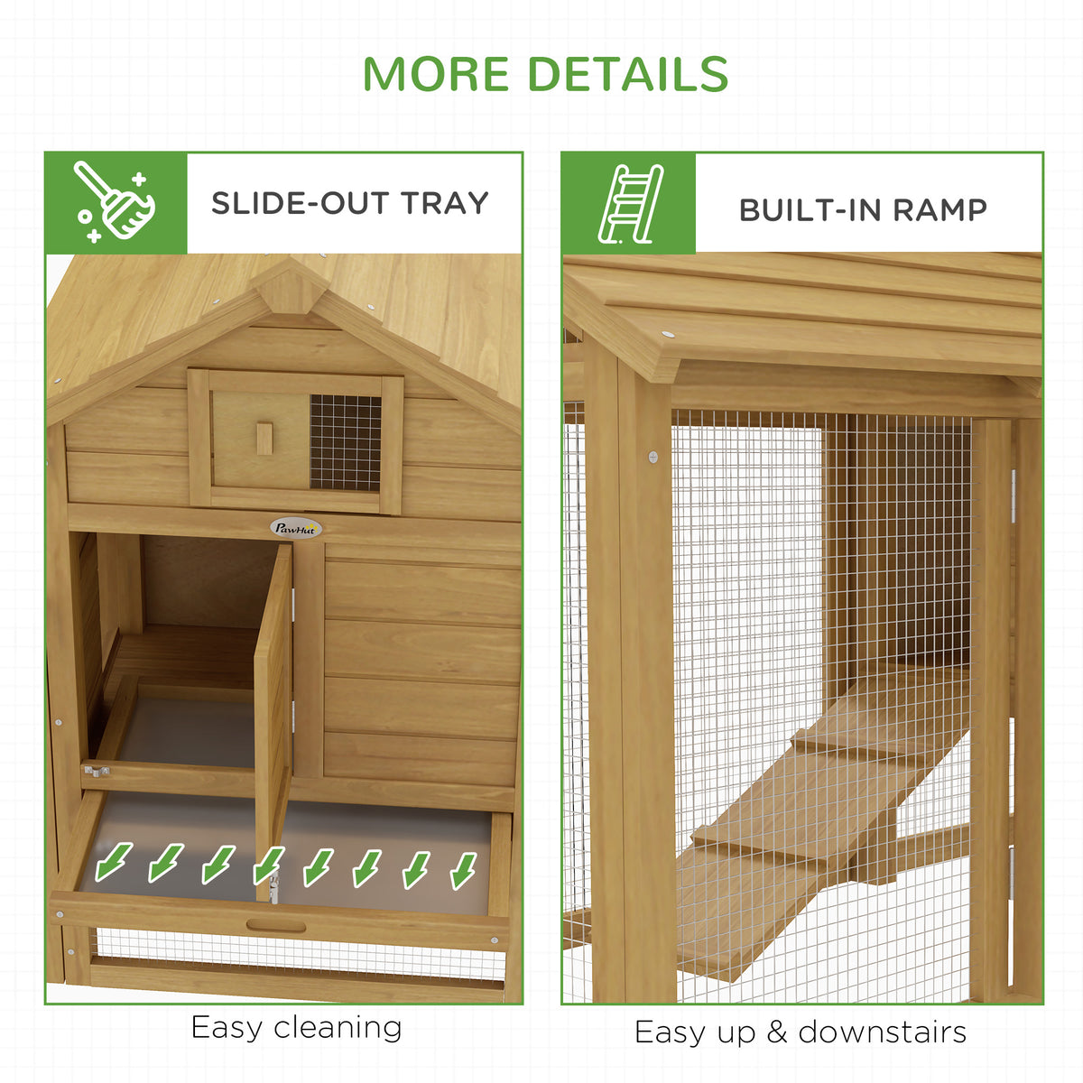 PawHut Small Chicken Coop with Nesting Box & Run, Hen House Poultry Coops Cages for 1-2 Chickens Wood 150.5 x 54 x 87cm