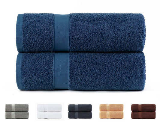 Todocama Set of 2 Large Bath Towels, 100% Cotton 550 GSM Extra Soft, Highly Absorbent and Quick Drying, 100 x 150 cm, Navy Blue