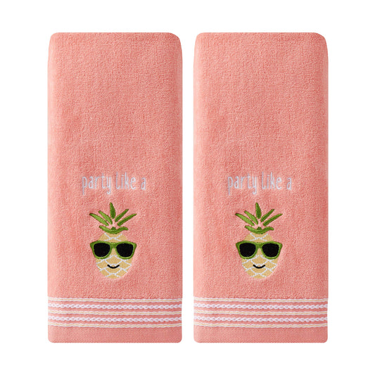 SKL Home by Saturday Knight Ltd. Party Pineapple 2 Pc Hand Towel Set, Coral Pink