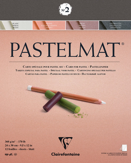 Clairefontaine - Ref 96007C - Pastelmat Pastel Card Pad No.2 (12 Sheets) - 360gsm Card - 24 x 30cm - Assorted Colours - Specially Formulated For Use