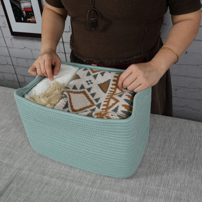 XUANGUO Cotton Rope storage Basket Bins Woven Basket for Organizing Shelves Closet Rectangle Decorative Baskets For storage Clothes Toys Books Towels