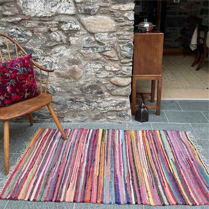 Second Nature Online - SHANTI Multi Coloured Rug | Hand Woven | Eco-Friendly: 100% Recycled Fabric | Ethically Sourced | Flat Weave (180 cm x 180 cm)