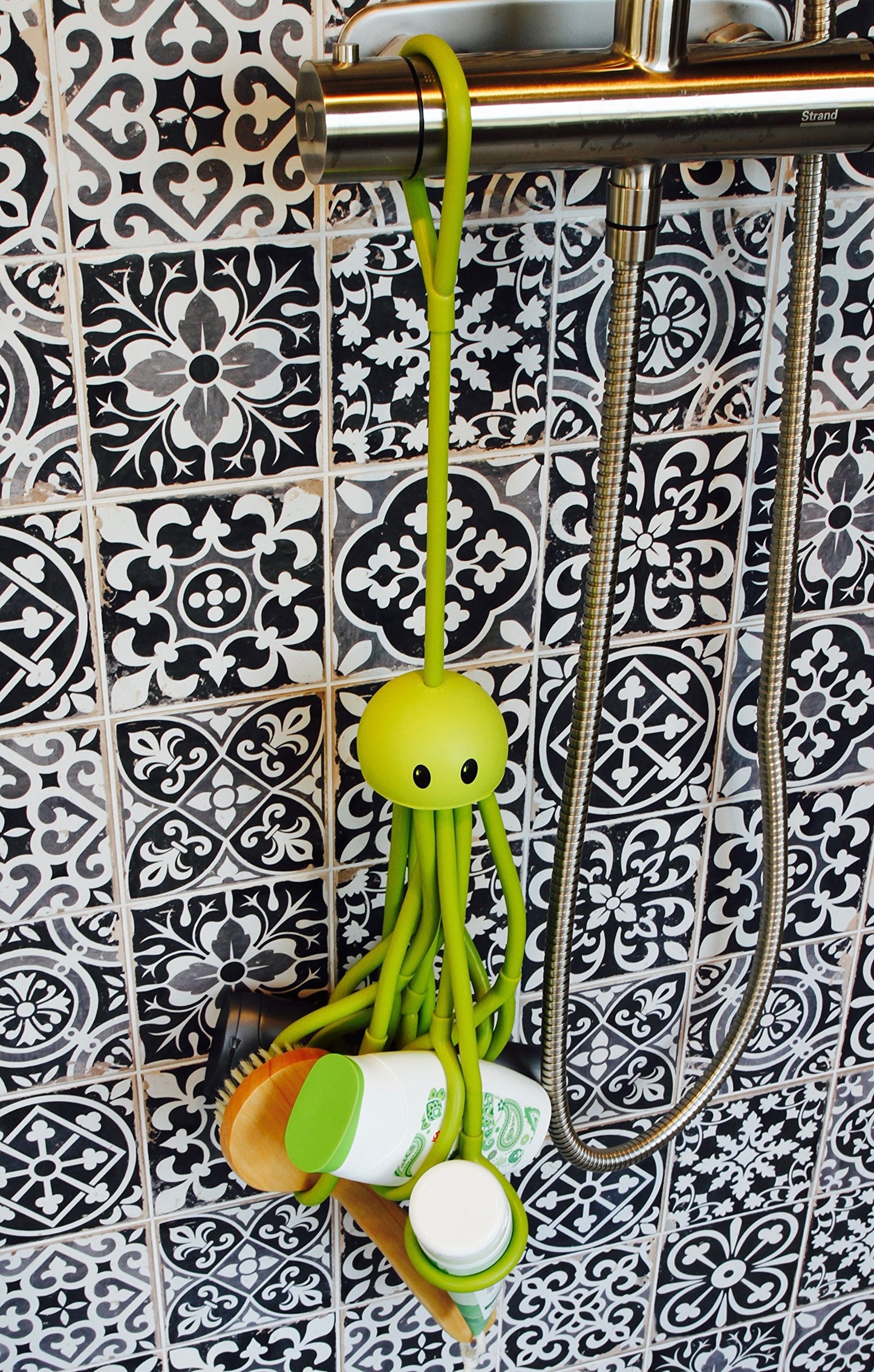 Formverket Octopus shampoo holder, shower gel holder, approx. 33 cm long, for hanging with 9 adjustable loops, latex, green