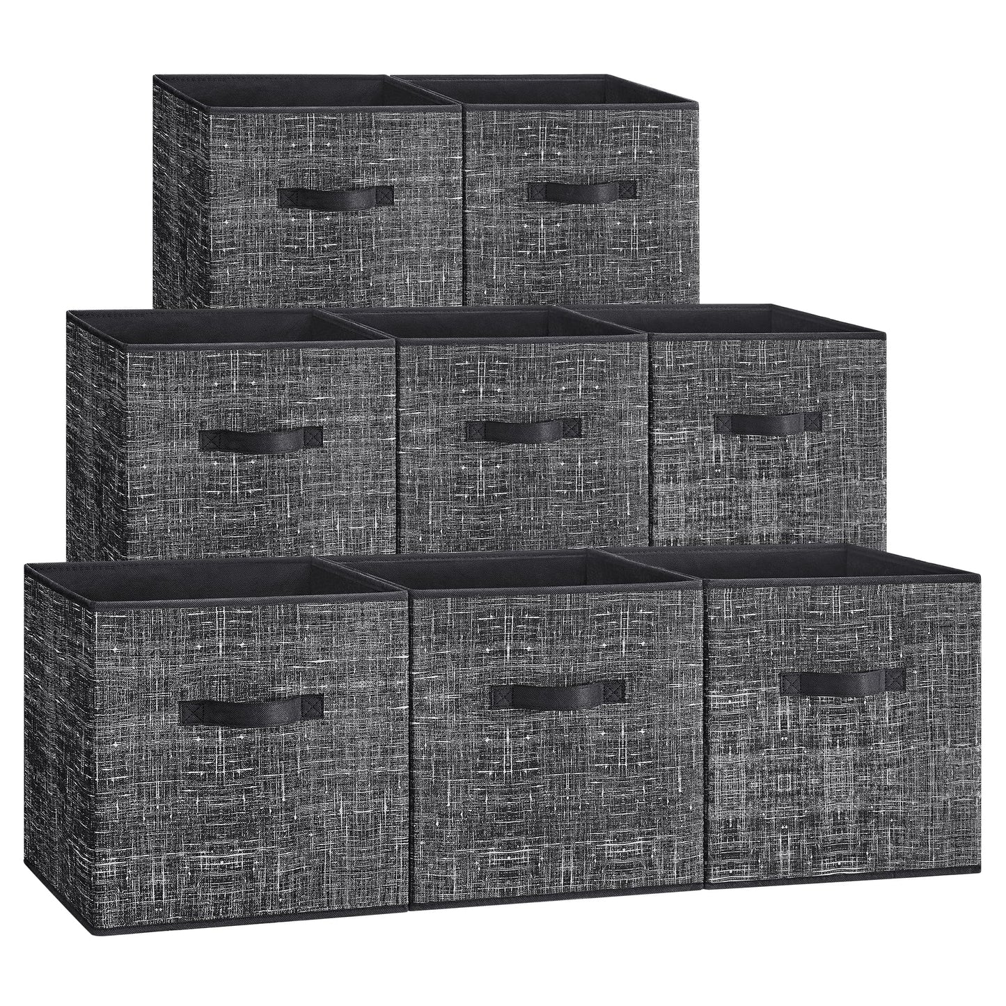 SONGMICS Storage Cubes, 33 cm Non-Woven Fabric Bins with Double Handles, Set of 8, Wardrobe Organisers for Shelves, Foldable, for Clothes, Ink Black