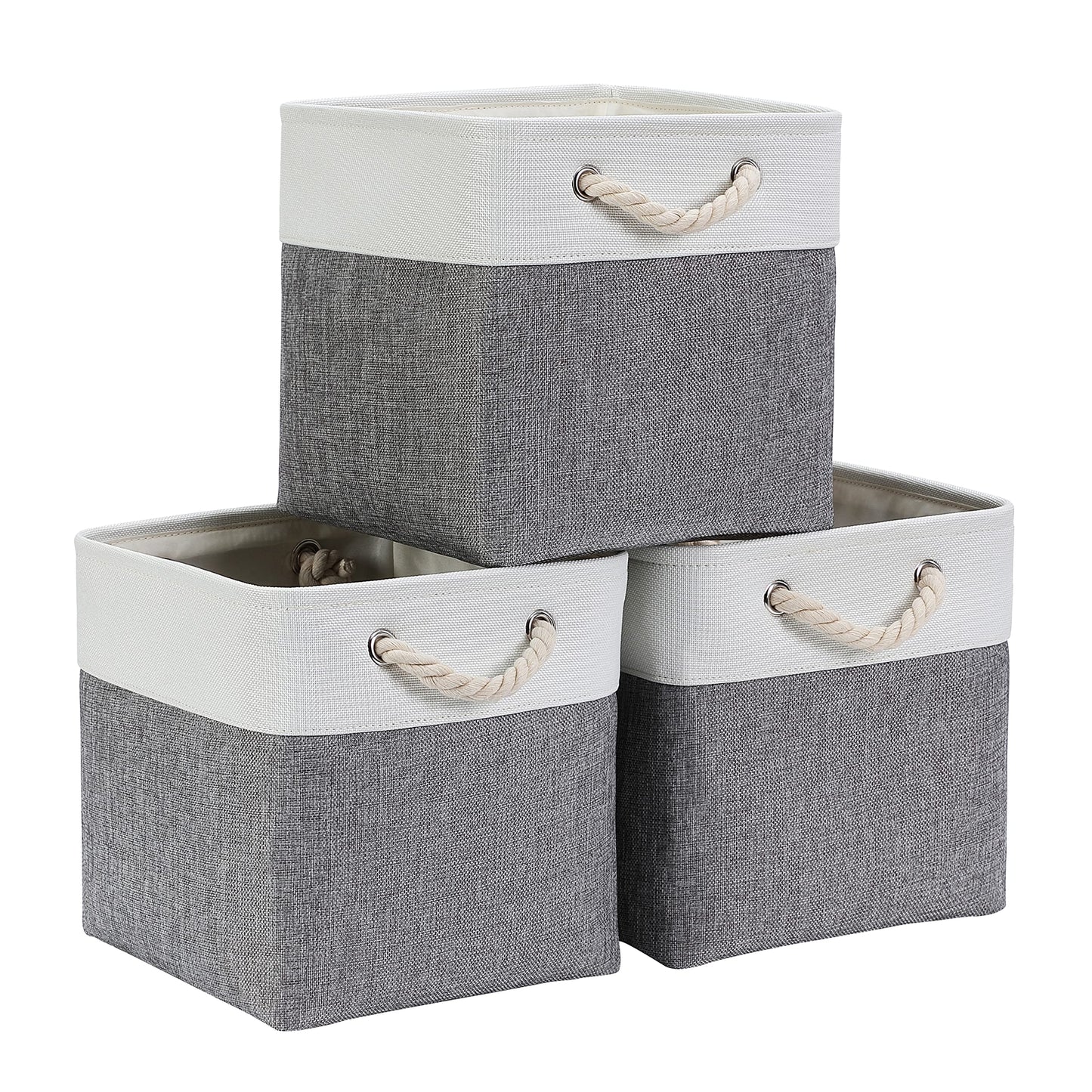 Mangata 25x25x25cm Cube Storage Boxes 3Pcs Gray White Foldable Baskets