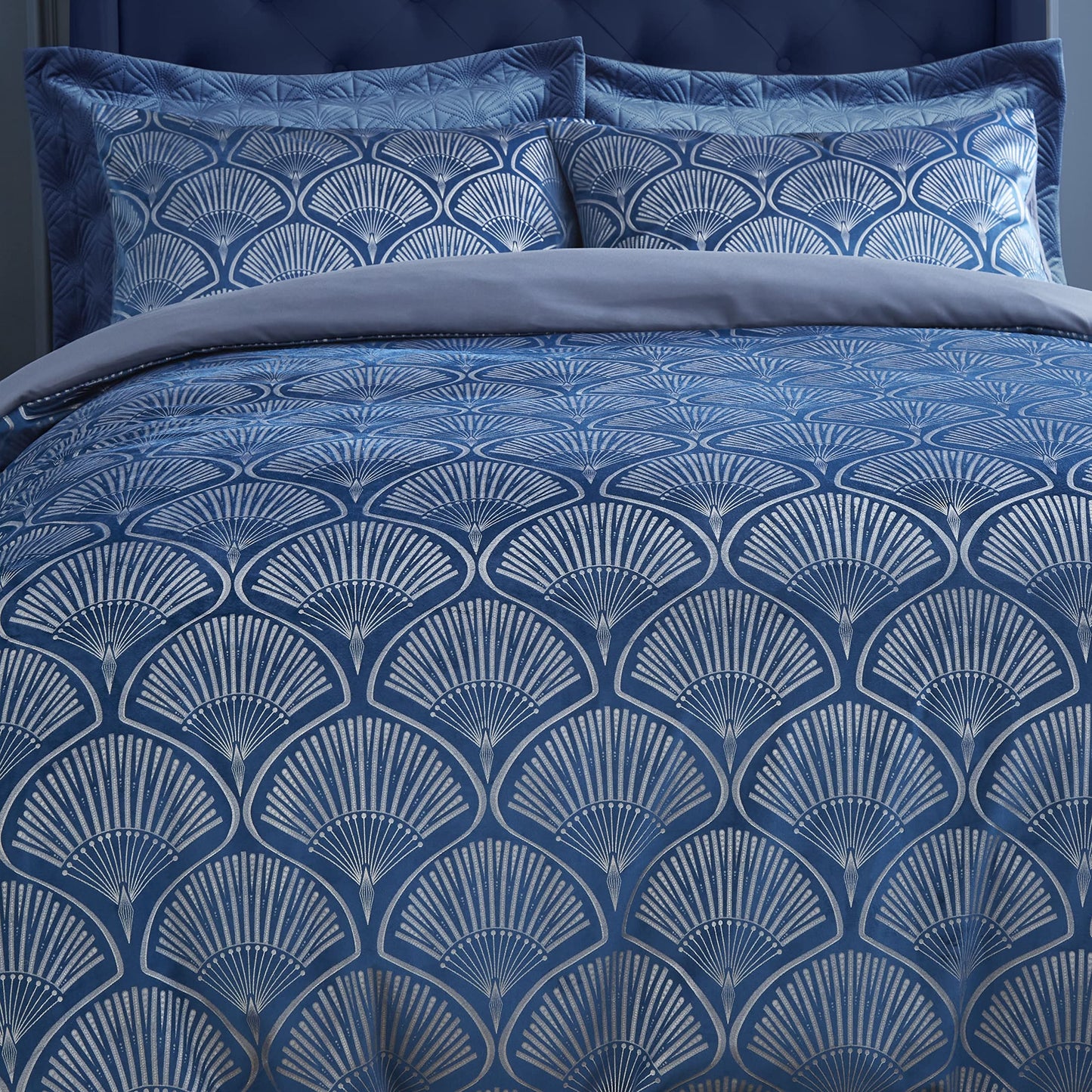 Catherine Lansfield Bedding Art Deco Pearl King Duvet Cover Set with Pillowcases Navy
