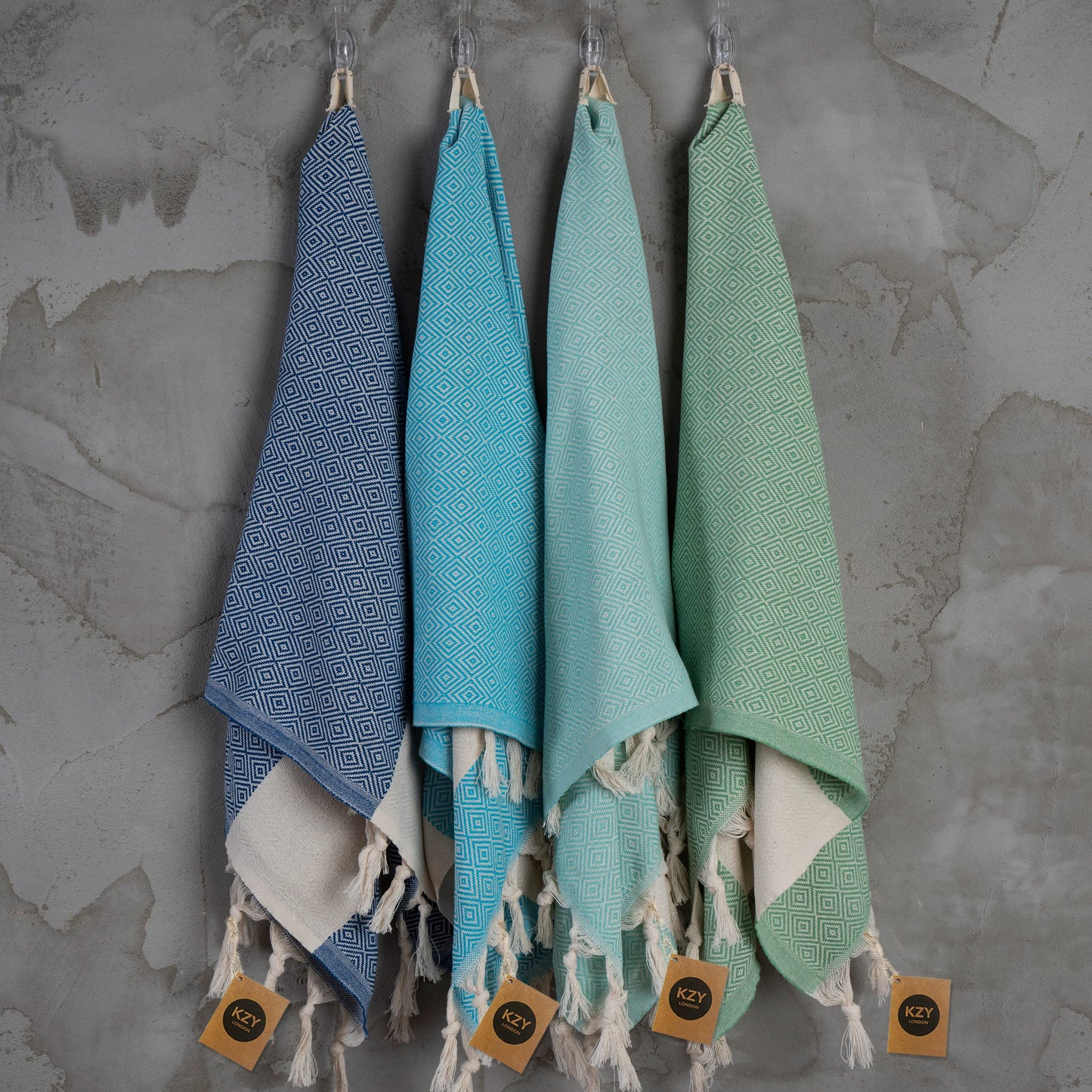KZY LONDON Turkish Hand Towel Set of 2 - Towel for Kitchen and Bathroom - 50x100cm, 18,5x40 Inches