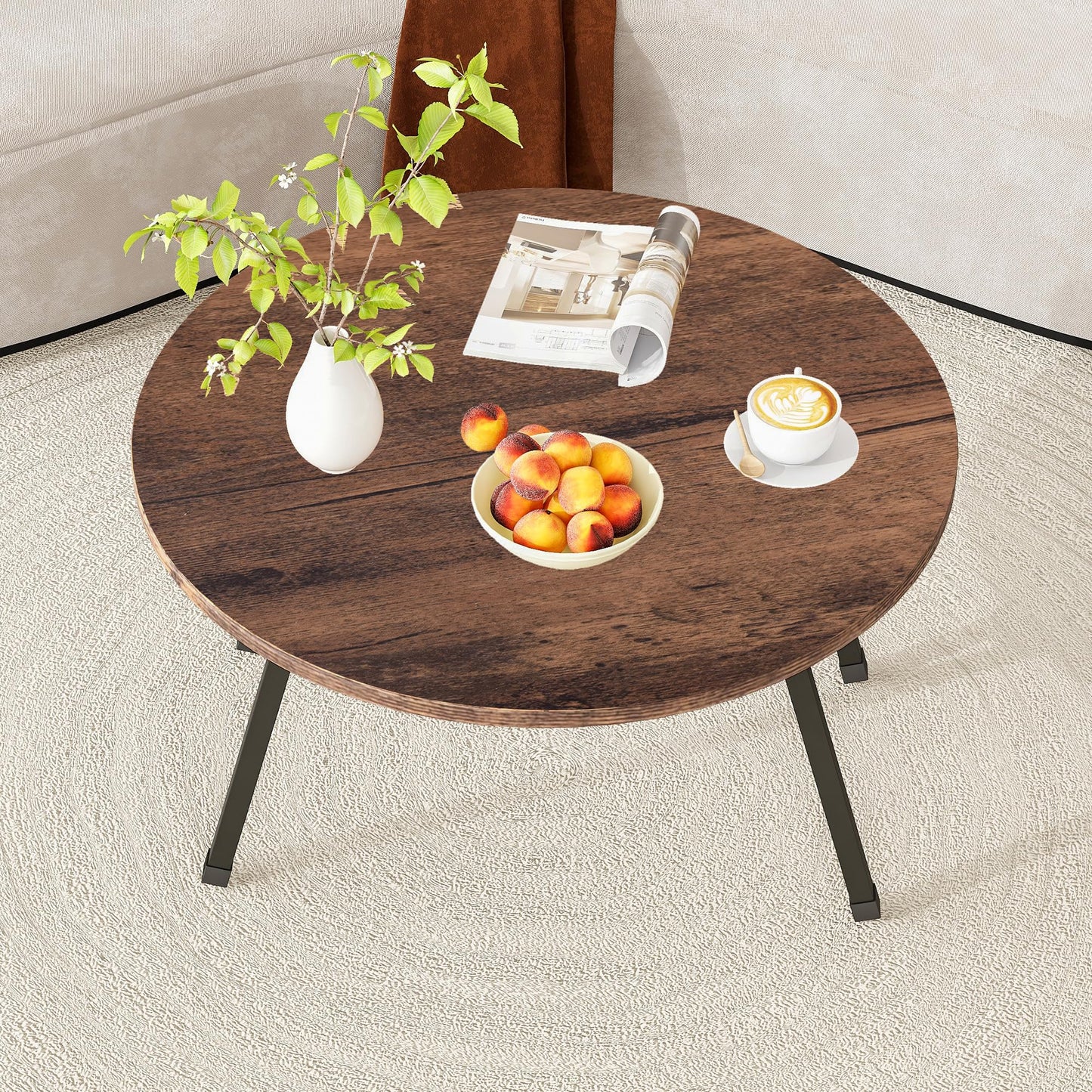 BOPRHOM Folding Coffee Table,Small Foldable Round Coffee Tables for Living Room/Bedroom,Portable Floor Table Tea Table Sofa Side Table Center Table