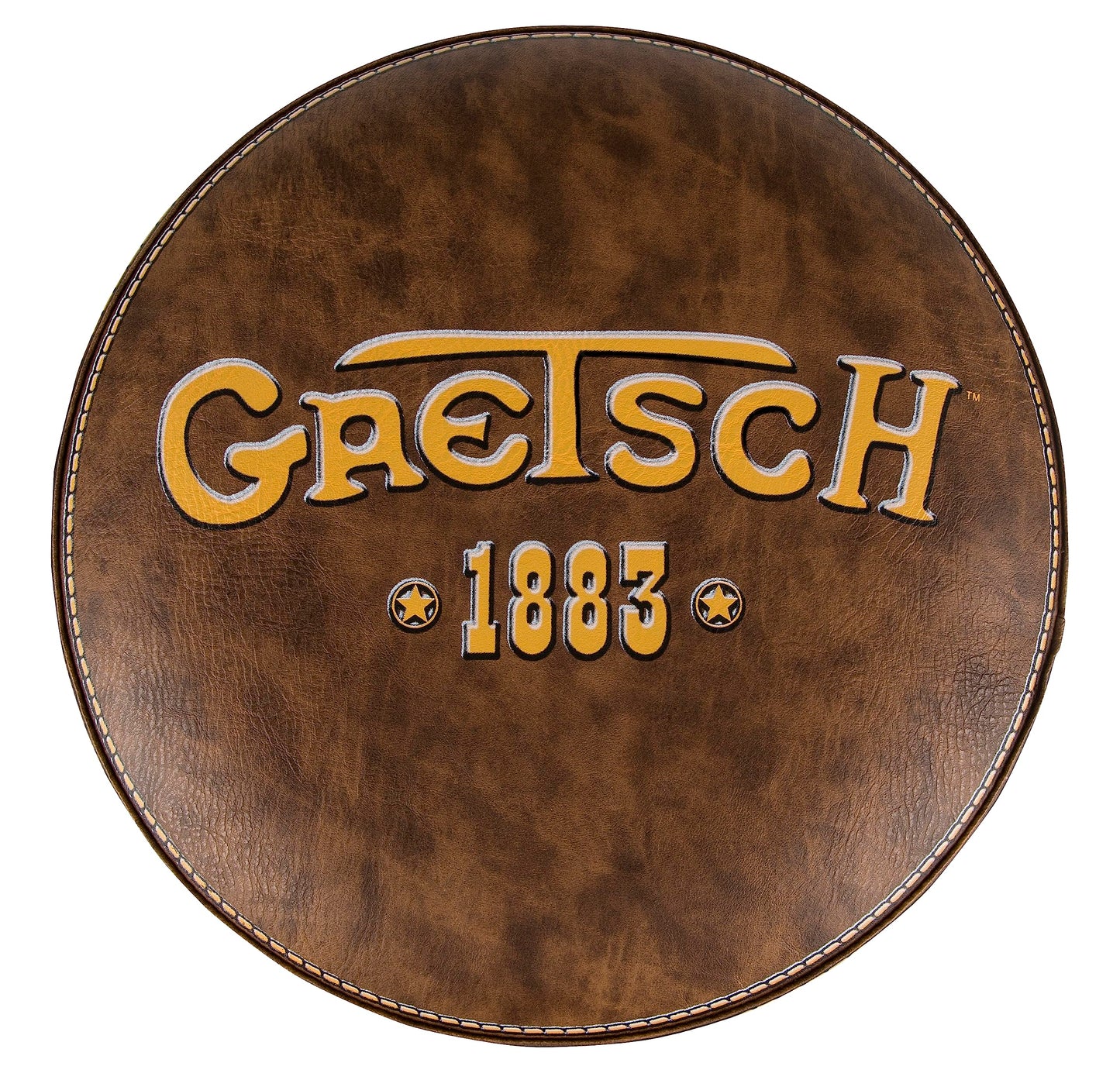 Gretsch "1883" Barstool, Perfect for Guitar Players and Fans, Matte Yellow Gretsch Logo Barstool, Foam Padded, 30", Brown