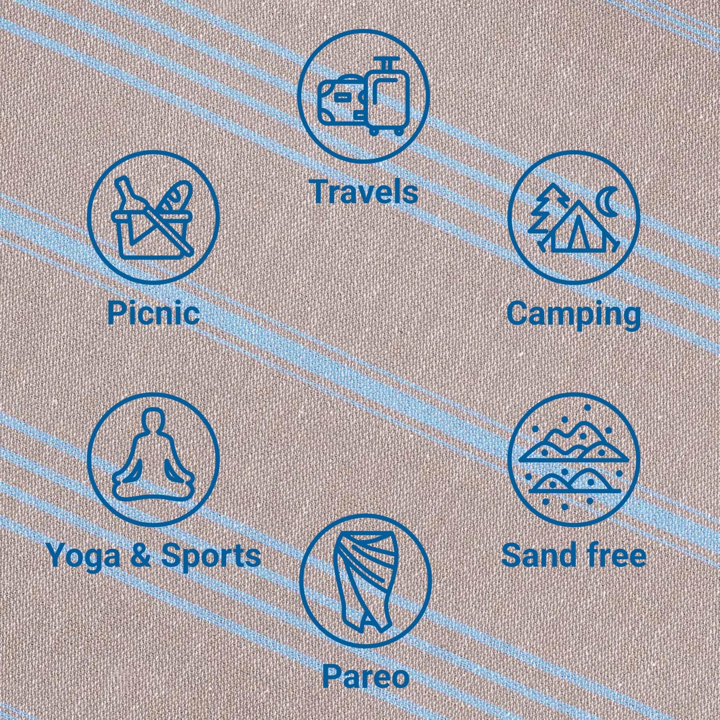 LeStoff Hammam Towel, Beach Towel, Organic Cotton, 95x180, Beige/Light Blue