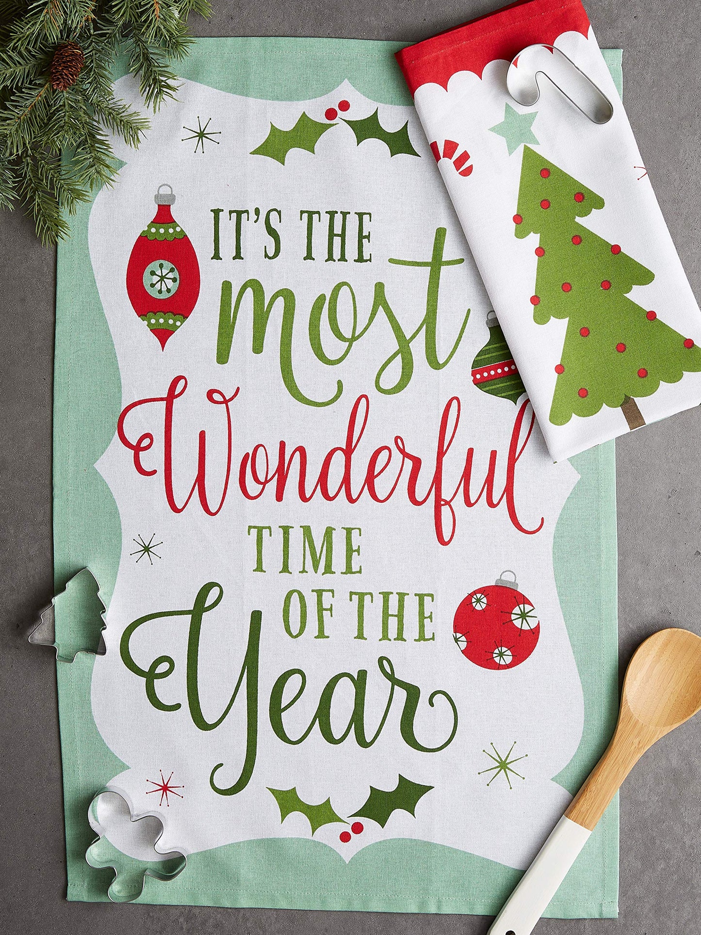 DII Holiday Kitchen Towel Set, Christmas Tea Towels for Baking, Cooking & Entertaining 18x28, Holiday Sayings, 2 Piece