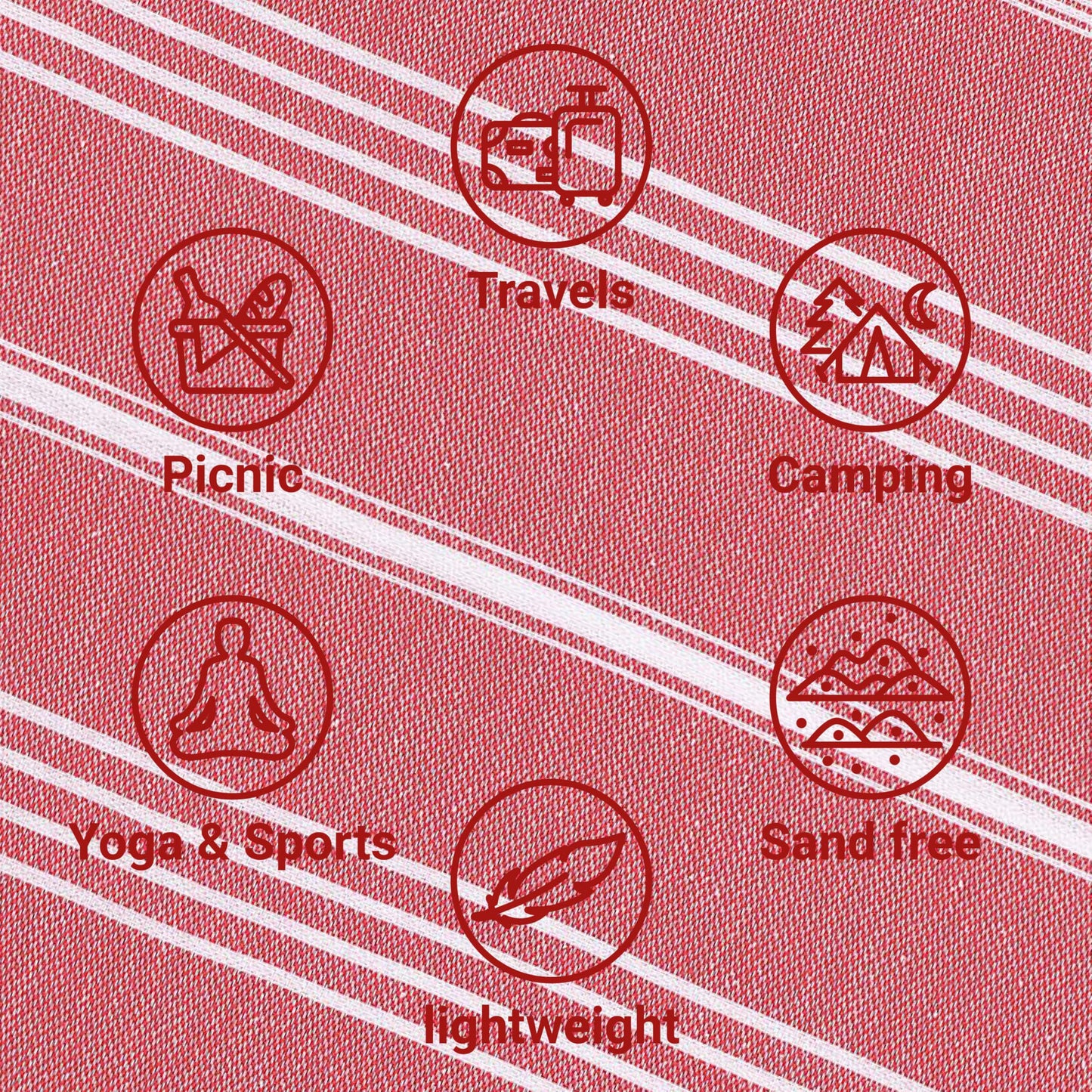 LeStoff Hammam Towel, Guest Towel, 100% Organic Cotton, 50x100 cm, Red