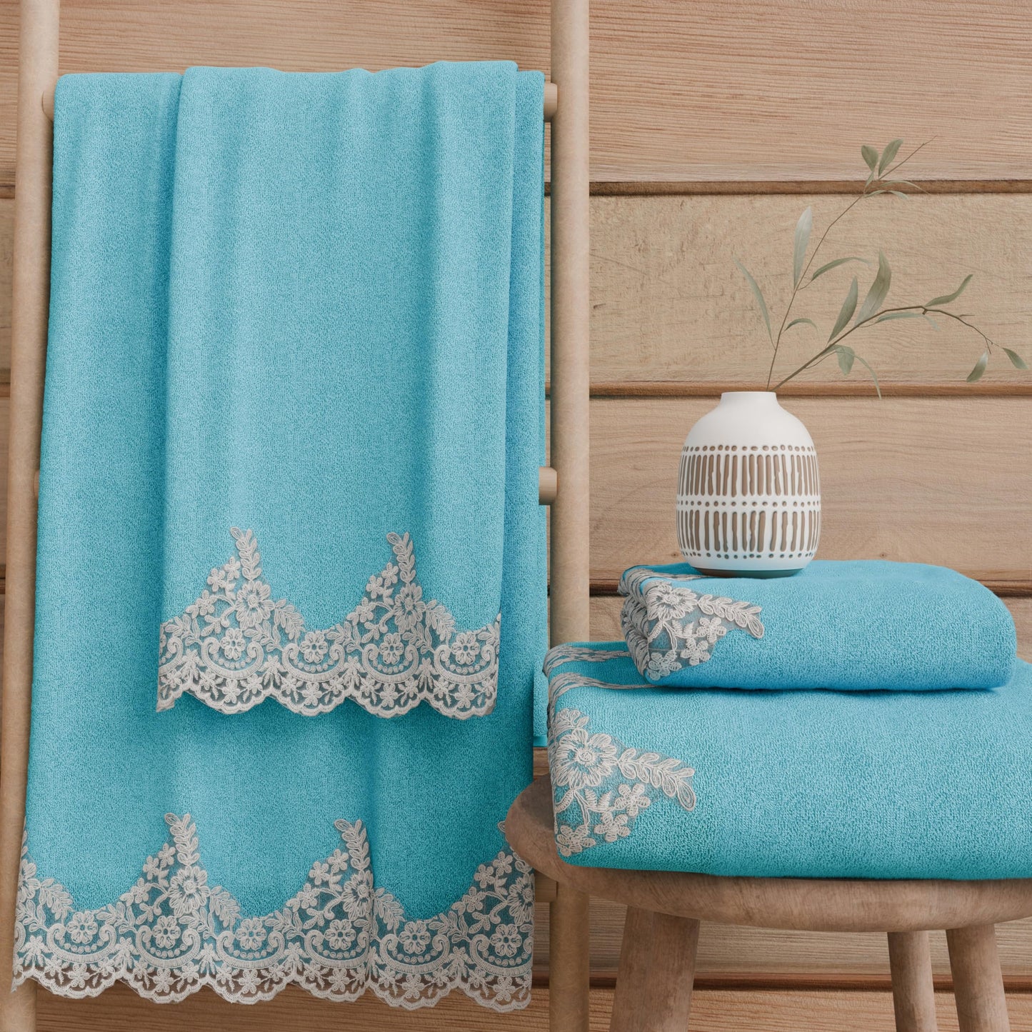 PETTI Artigiani Italiani - 100% Cotton Terry Bath Towels, 1+1 Towel Set, 2 Pieces 1 Face Towel and 1 Hand Towel, Turquoise