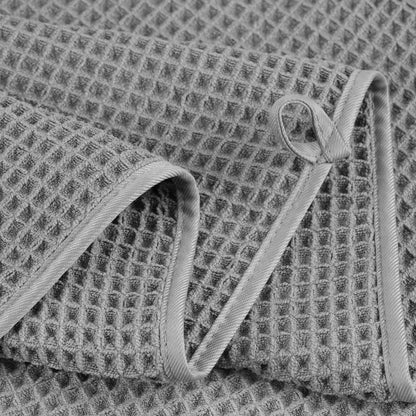 POLYTE Microfibre Oversize Quick Dry Lint Free Bath Towel, 152 x 76 cm, 4 Pack (Grey, Waffle Weave)