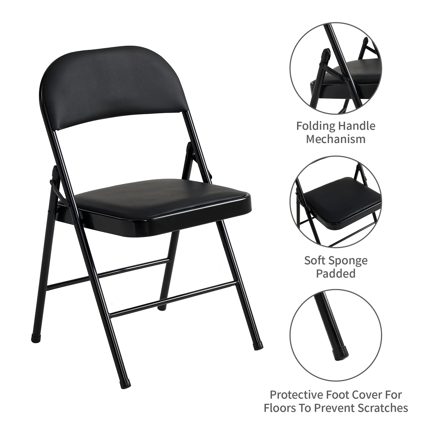 mcc direct Set of 6 Folding Chairs, Faux Leather Foldable Chairs with Metal Frame and Padded Seat, Easy to Fold Store for Home
