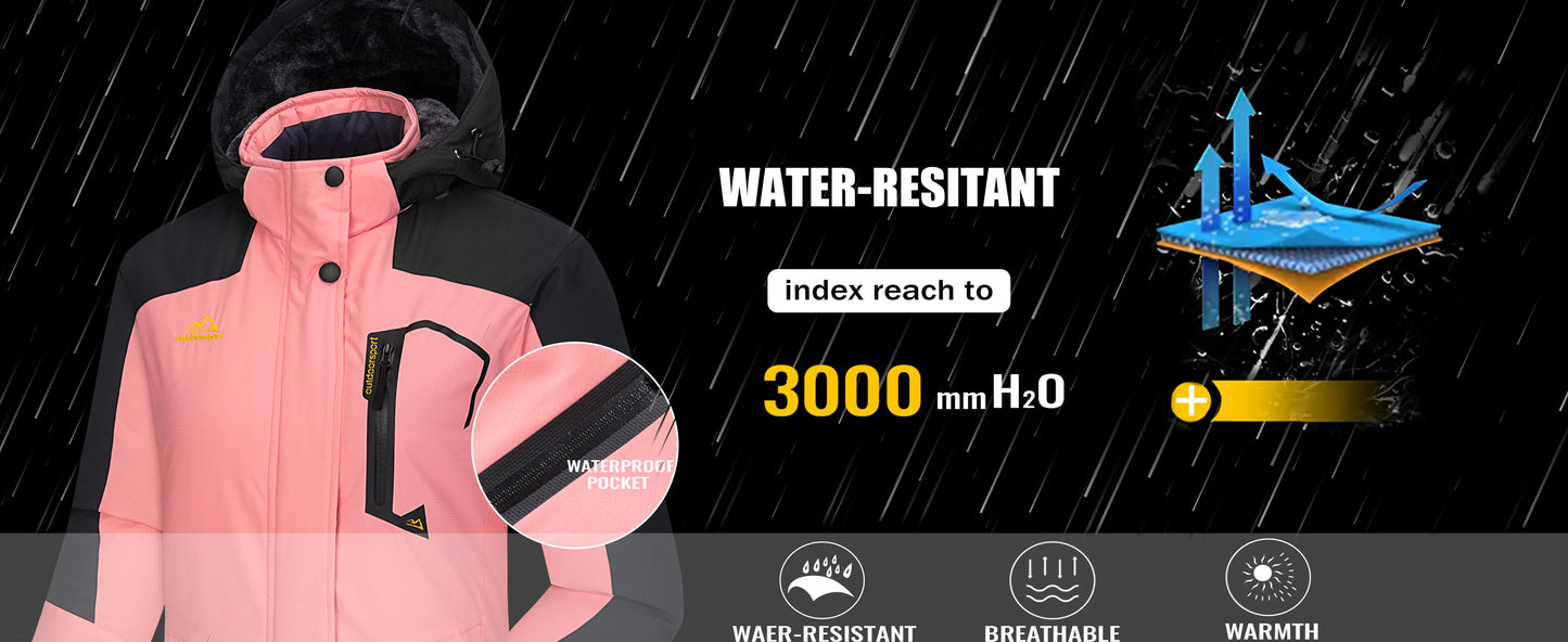TACVASEN Winter Waterproof Ski Snowboard Jacket Womens Thermal Heavy Fleece Jackets Casual Work Rain Coat Windbreaker Parka