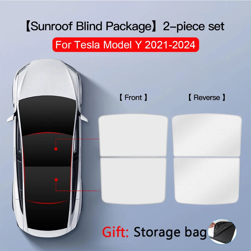 2PCS For Tesla Model 3/Y/3 Highland/Y Juniper Ice Cloth Buckle Shades for Glass Roof Front & Rear Sunroof Skylight Sunshade