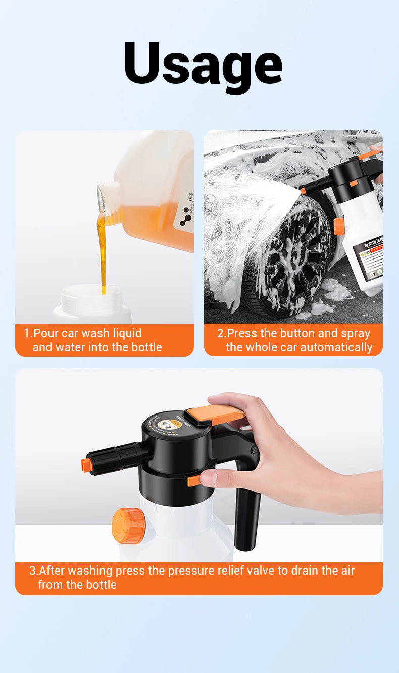LEIBOO 2L Powerful Electric Foam Sprayer Car Wash Snow Foam Spray Bottle Rechargeable Auto Wash Sprayer Can Car Accessories