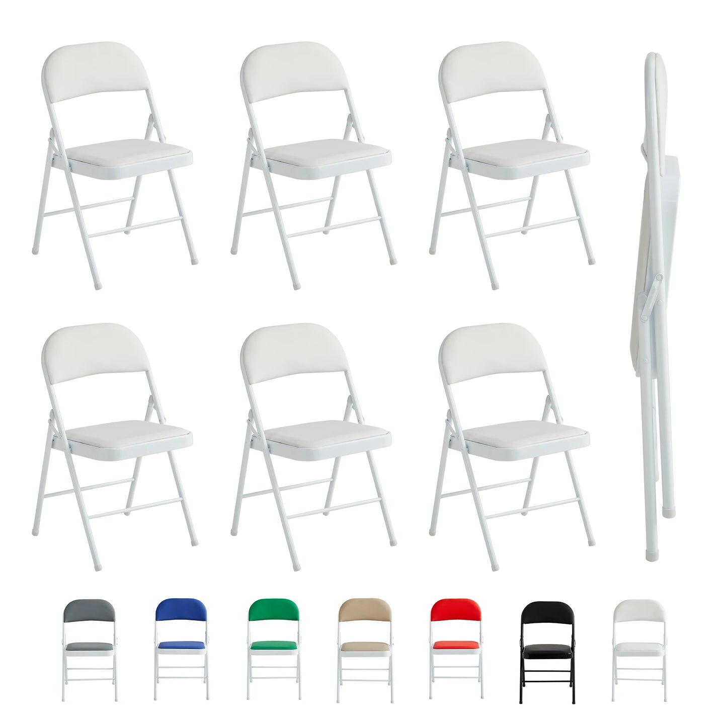 mcc direct Set of 6 Folding Chairs, Faux Leather Foldable Chairs with Metal Frame and Padded Seat, Easy to Fold Store for Home