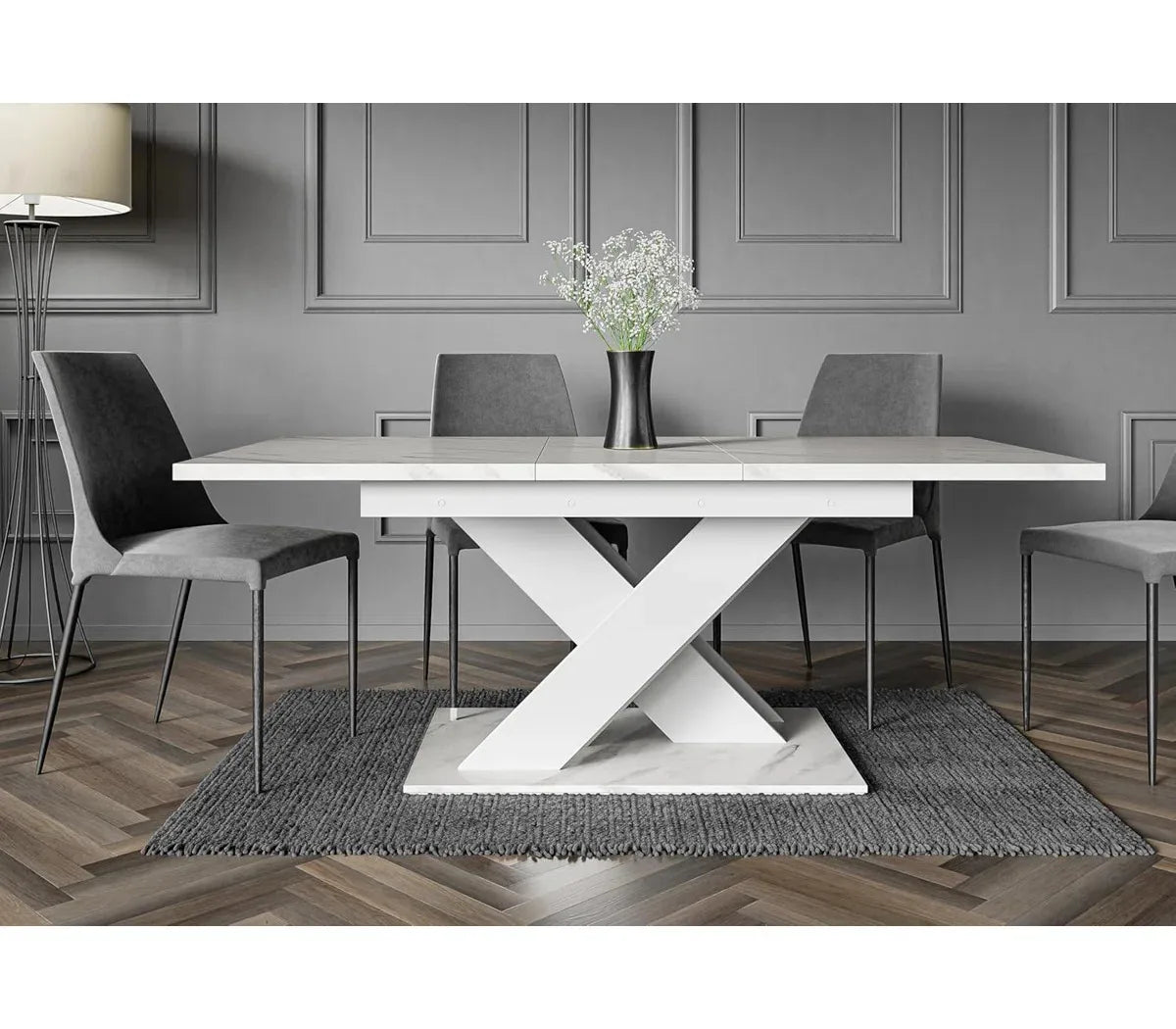 Extendable Dining Table | Modern White Table, Design for Kitchen, Office & Dining Room
