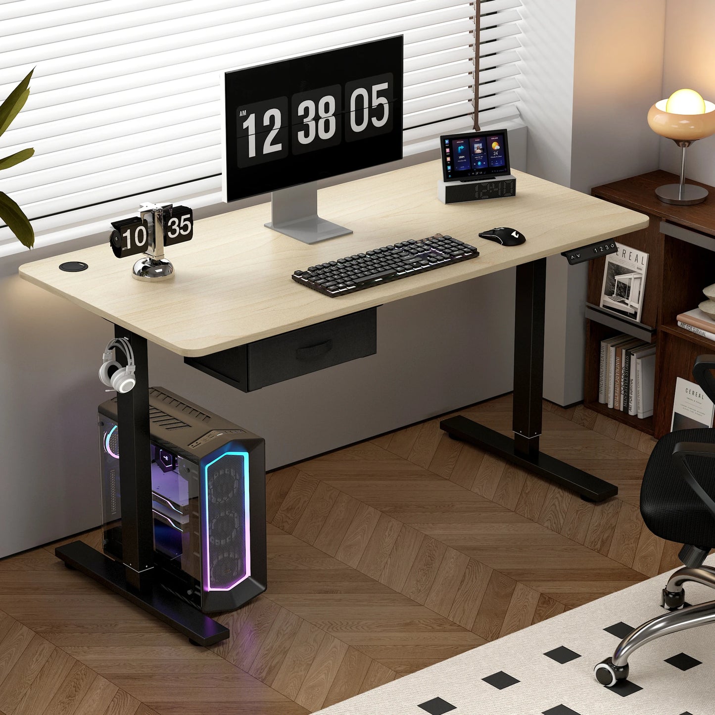 Electric Standing Desk Sit Stand Table Height Adjustable Electric Computer Desk USB Charging Port Drawer for Home Office-100cm