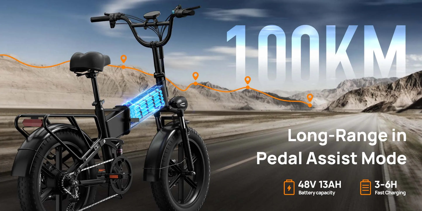 Urlife T5 Electric Bike 1500W E-Bike 48V 13Ah Battery 28MPH 100Mile Range 20X4" Fat Tire Free Shipping Foldable and portable