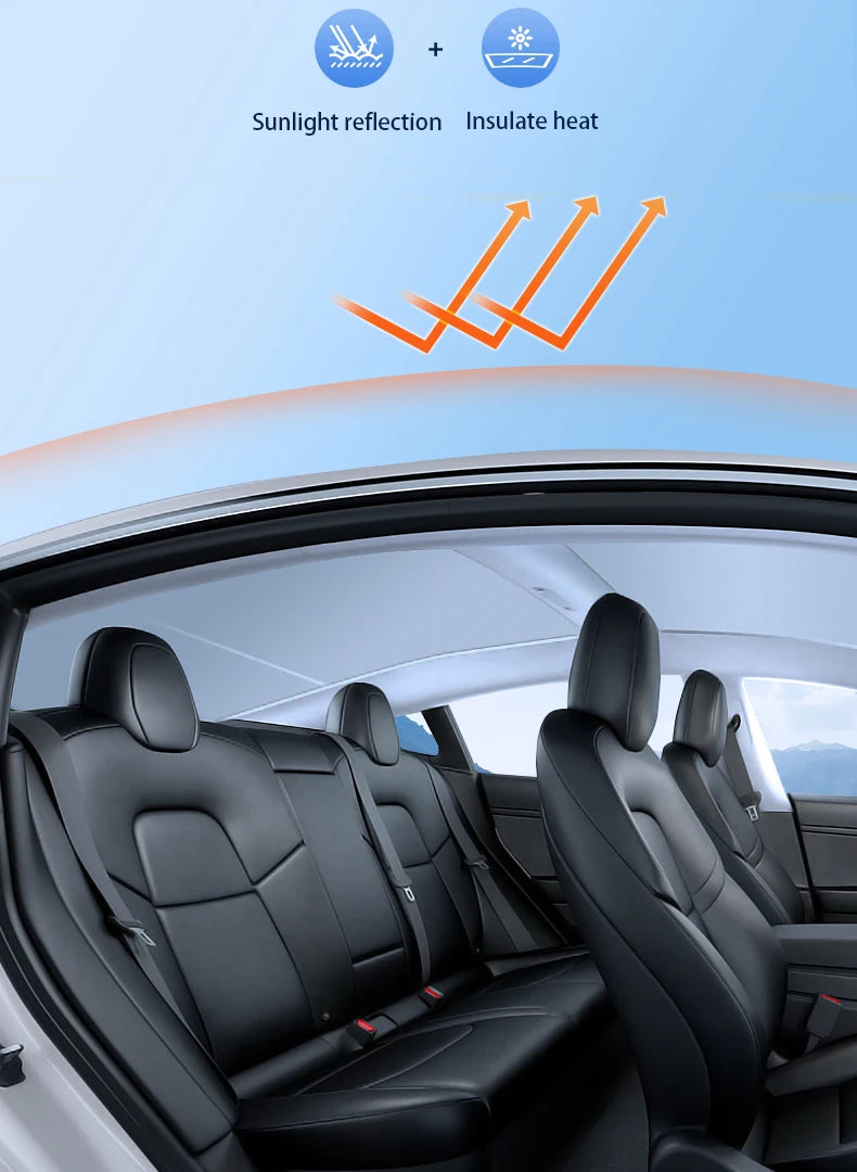2PCS For Tesla Model 3/Y/3 Highland/Y Juniper Ice Cloth Buckle Shades for Glass Roof Front & Rear Sunroof Skylight Sunshade