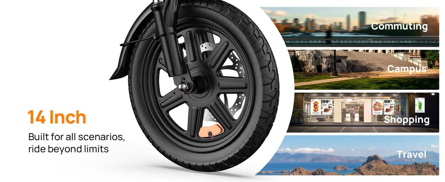 URLIFE 14 Inch Folding E-Bike 48V 7.5Ah 500W Power Removable & Fast Charge 40 Miles Hydraulic Front Suspension Dual Disc Brakes