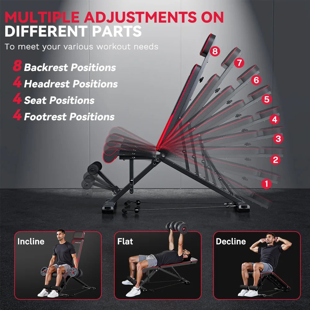 Adjustable Weight Bench with Resistance Bands Folding Weight Bench for Full Body Workout Home Quick Folding Versatile