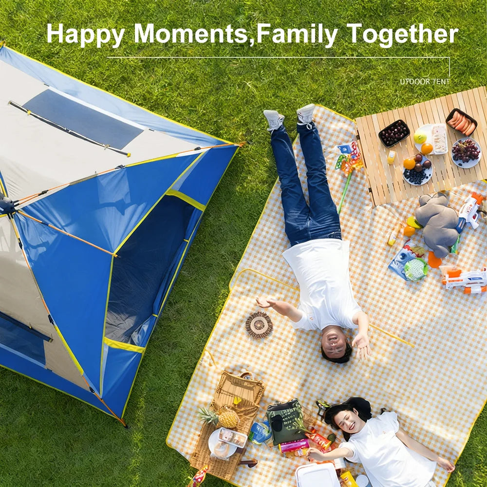 3-4 Person Pop Up Camping Tent - Instant Automatic Setup Double Layer Waterproof 4 Season Family Outdoor Travel Tent for UK Garden Beach Festival - Sky Blue