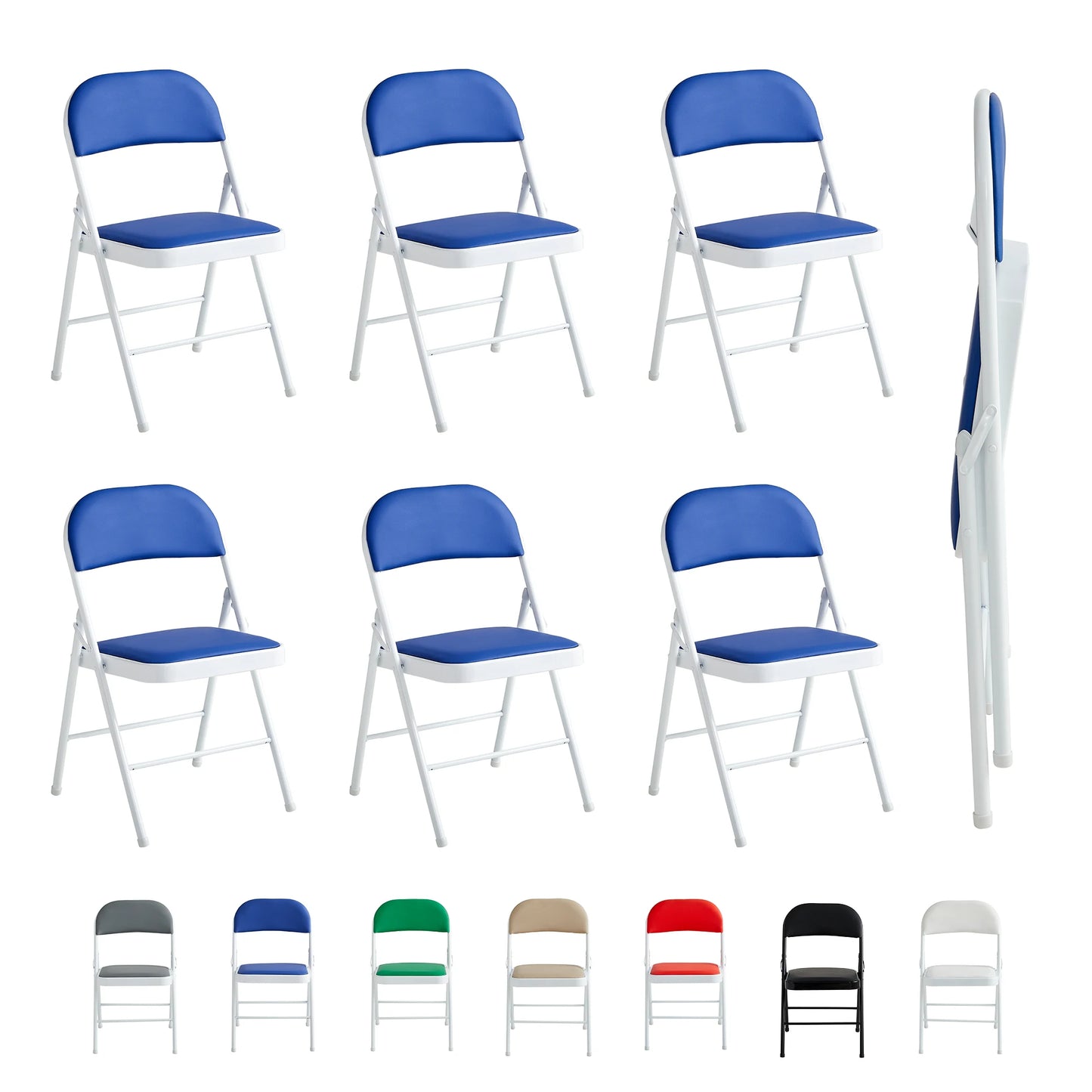 mcc direct Set of 6 Folding Chairs, Faux Leather Foldable Chairs with Metal Frame and Padded Seat, Easy to Fold Store for Home