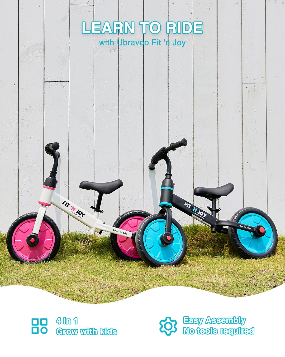 UBRAVOO Fit 'n Joy Beginner Toddler Training Bicycle for Boys Girls 2-4, 4-in-1 Kids Balance Bike with Pedals & Training Wheels