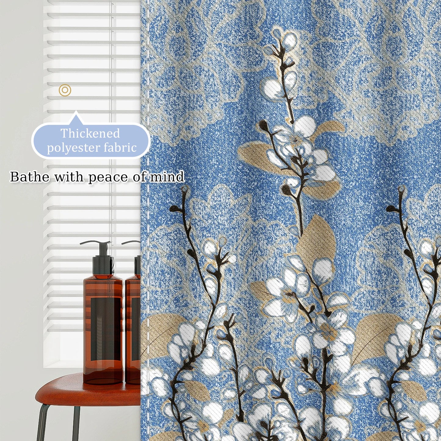 Botanical White Magnolia Blossom Bath Curtain - Durable, quick-dry polyester fabric
