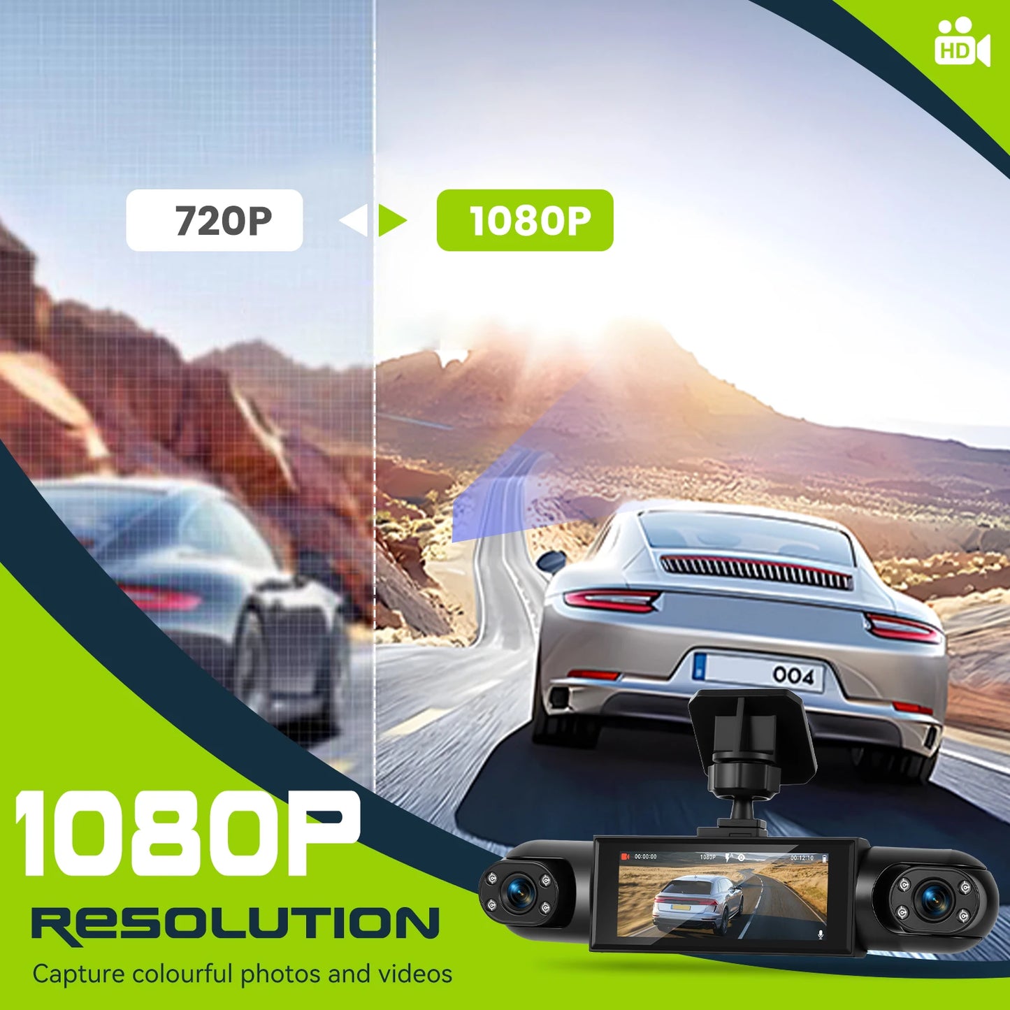 Podofo 3.16 Inch Car Dash Cam 1080P & 3*480P Car Recording Camera Car DVR For Car Revesing Front Left Right Rear View Camera