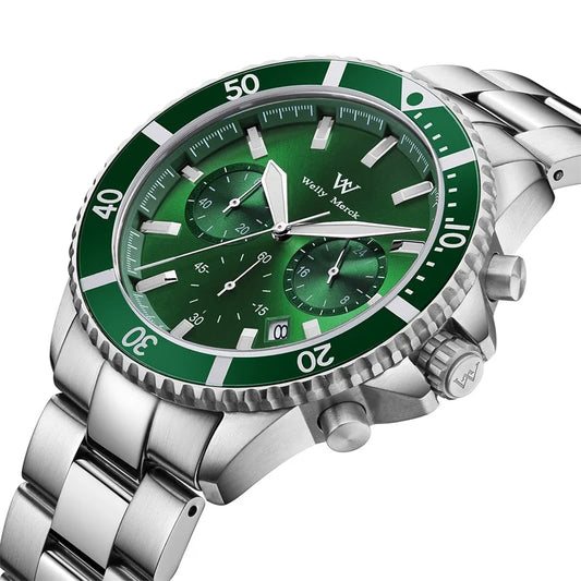 WM Watch Quartz Watches Multifunction Casual Business 200M Water Resistant Sapphire Crystal Aluminum Bezel WellyMerck Watch 184M