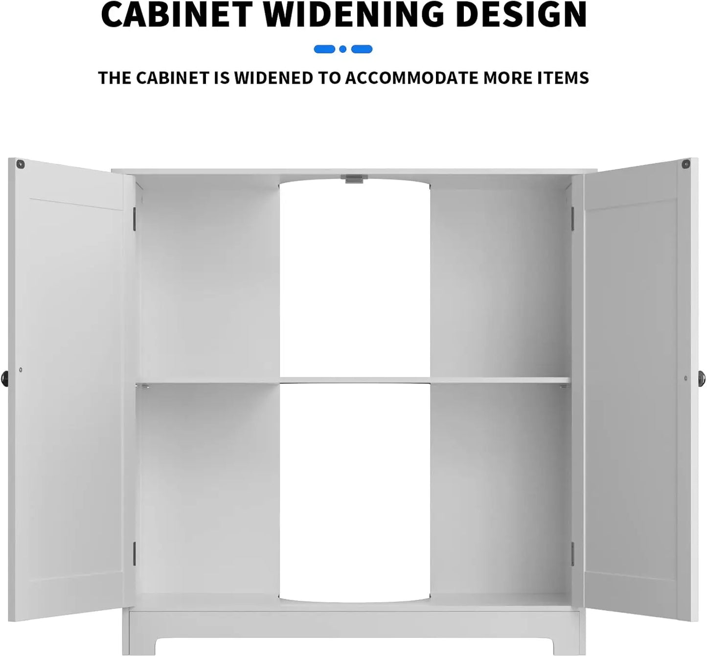 White Under Sink Bathroom Cabinet Free Standing Cabinets, Bathroom Basin Tall Cabinet with Double Doors, Floor Standing Storage Cupboard Basin Unit with Compartment Adjustable Shelf, 60 * 60 * 30cm