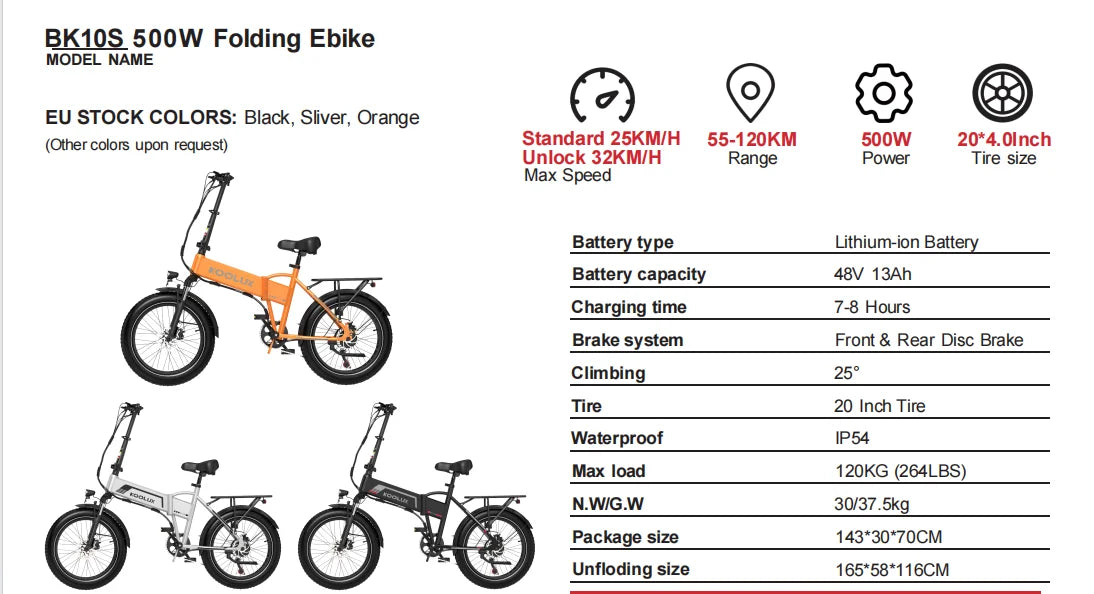 KOOLUX BK10SS High-end vers Folding Ebike 20Inch Electric Bicycle 750W 48V 13Ah Removable Battery E-bike All Terrain E Fat Bike