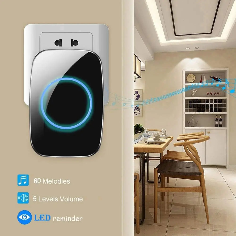 Waterproof Door Bell Kit, Distinguish Front and Rear Doors, Over 1000 feet Range and 60 Chime Wireless Doorbell for Smarthome