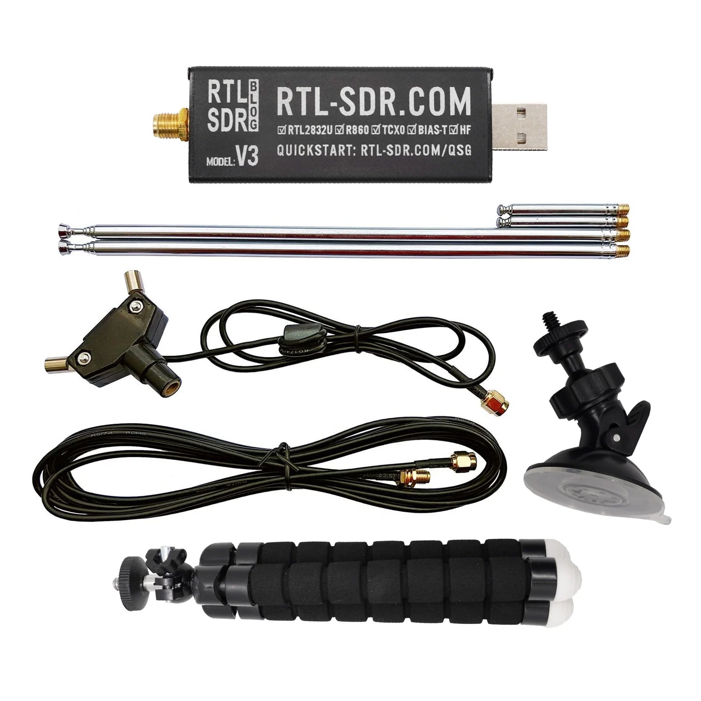 RTL-SDR Blog RTL SDR V3 R860 (R820T2) RTL2832U 1PPM TCXO SMA RTLSDR Software Defined Radio with Multipurpose Dipole Antenna