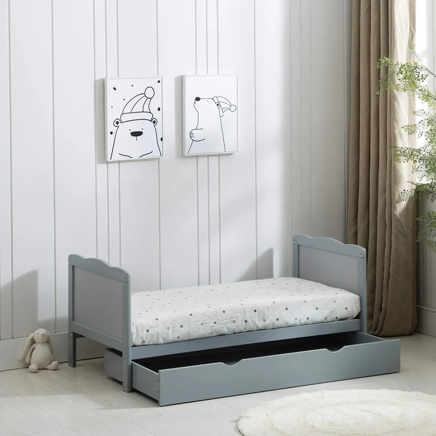 mcc direct Wooden Baby Cot Bed & Drawer & Aloe Vera Mattress (Orlando Drawer)