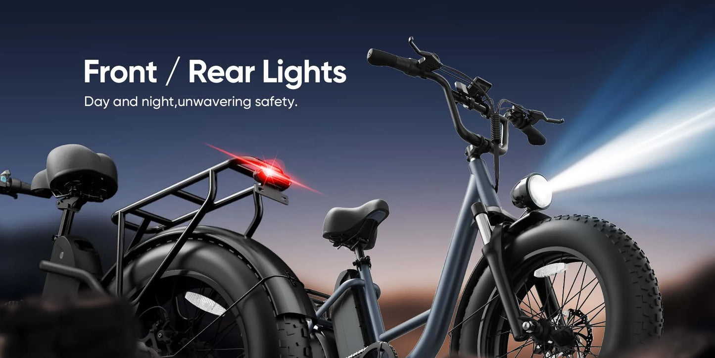 Urlife E20 Pro 1500W E-Bike Commuter 20x4" Tires 48V Removable LCD Display Speed 7-Speeds Hydraulic Disc Brakes For Adults